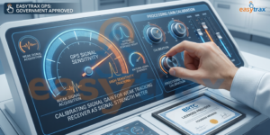 "Easytrax government-approved GPS tracking technology showing high-sensitivity signal acquisition and BRTC licensed provider certification for secure vehicle tracking."